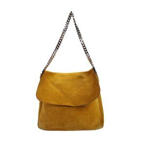 Celine Womens Medium Suede Gourmette Shoulder Handbag Yellow